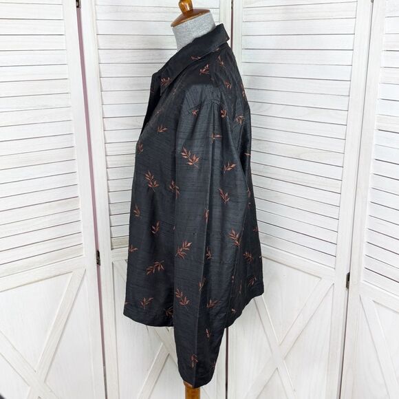 Chicos Embroidered Dupioni Slub Silk Shacket Jacket Black Brown Medium - Picture 2 of 11